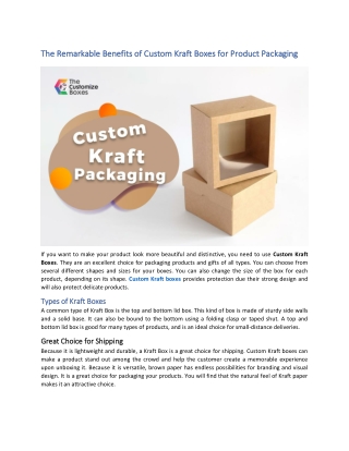 The Remarkable Benefits of Custom Kraft Boxes for Product Packaging