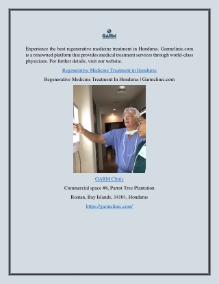 Regenerative Medicine Treatment In Honduras | Garmclinic.com