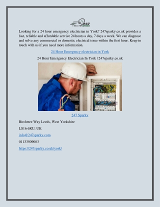 24 Hour Emergency Electrician In York | 247sparky.co.uk