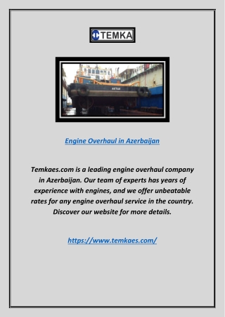 Engine Overhaul in Azerbaijan | Temkaes.com