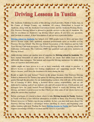 Driving Lessons In Tustin