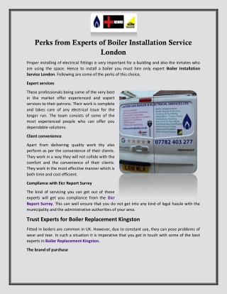 Perks from Experts of Boiler Installation Service London