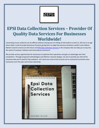 EPSI Data Collection Services – Provider Of Quality Data Services For Businesses Worldwide!