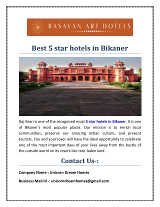 Best 5 star hotels in bikaner