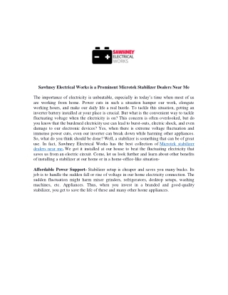 Sawhney Electrical Works is a Prominent Microtek Stabilizer Dealers Near Me