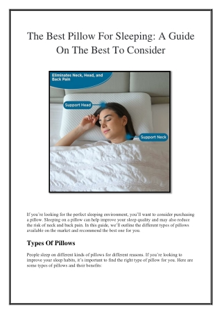 The Best Pillow For Sleeping- A Guide On The Best To Consider