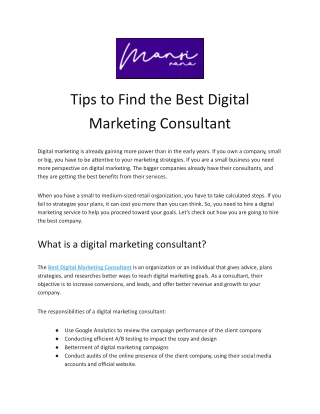 Tips to Find the Best Digital Marketing Consultant