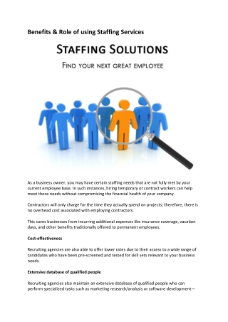Benefits & Role of using Staffing Services