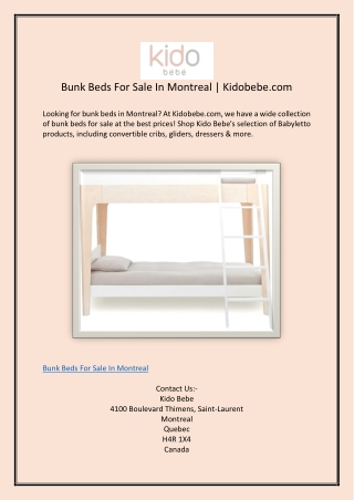 Bunk Beds For Sale In Montreal | Kidobebe.com