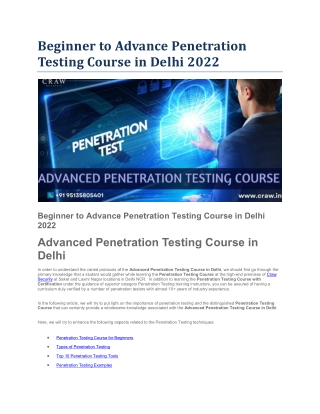 Beginner to Advance Penetration Testing Course in Delhi 2022