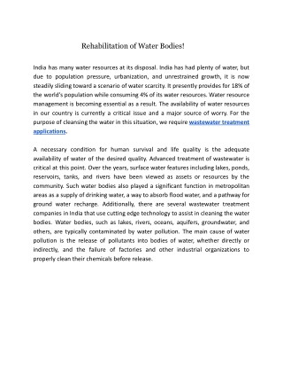 Rehabilitation of Water Bodies!