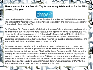 Zinnov makes it to the World's Top Outsourcing Advisors List