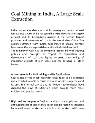Coal Mining in India, A Large Scale Extraction