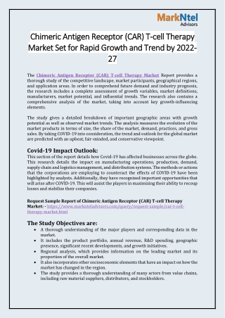 Chimeric Antigen Receptor (CAR) T-cell Therapy Market Set for Rapid Growth and Trend by 2022-27