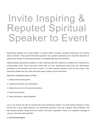 Invite Inspiring & Reputed Spiritual Speaker to Event