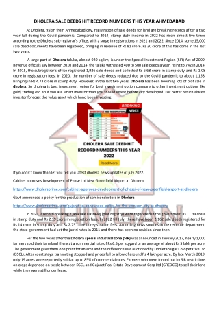 Dholera sale deeds hit record numbers this year 2022