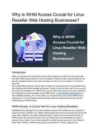 Why is WHM Access Crucial for Linux Reseller Web Hosting Businesses_