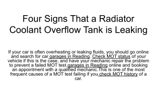 Four Signs That a Radiator Coolant Overflow Tank is Leaking