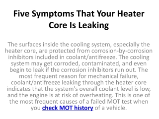 Five Symptoms That Your Heater Core Is Leaking