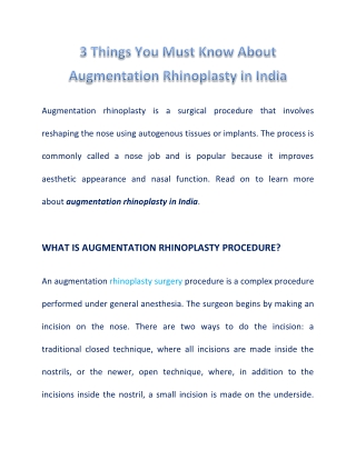 All You Need to Know About Augmentation Rhinoplasty in India