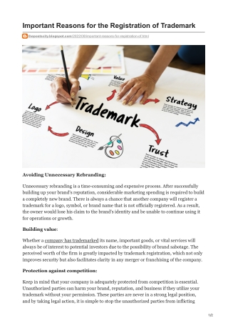 Important Reasons for the Registration of Trademark