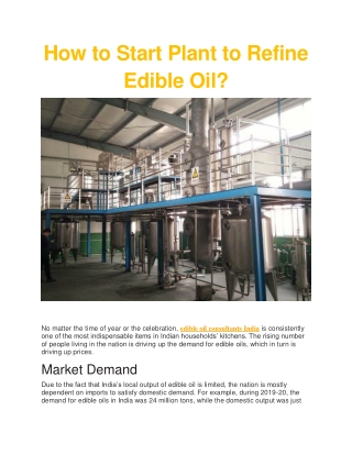 How to Start Plant to Refine Edible Oil