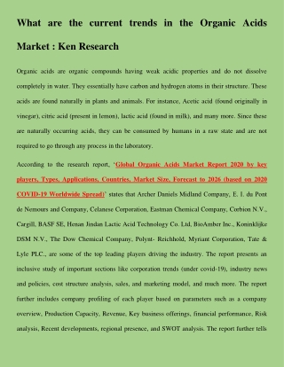 global organic acids market Research Report : Ken Research