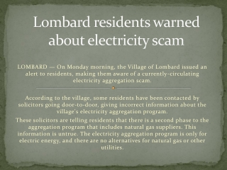 Lombard residents warned about electricity scam
