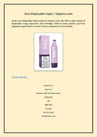 Vice Disposable Vape | Vapeluv.com