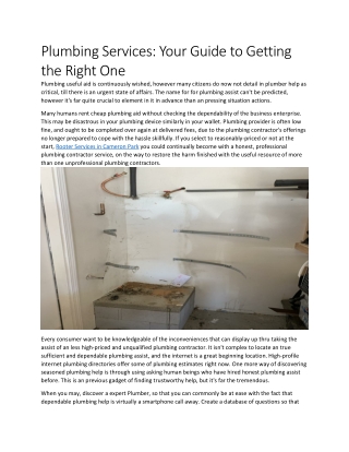 Plumbing Services-Your Guide to Getting the Right One