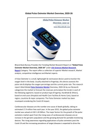 Global Pulse Oximeter Market Overview, 2020-26