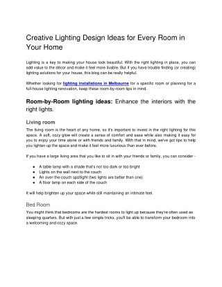 lighting installations in Melbourne