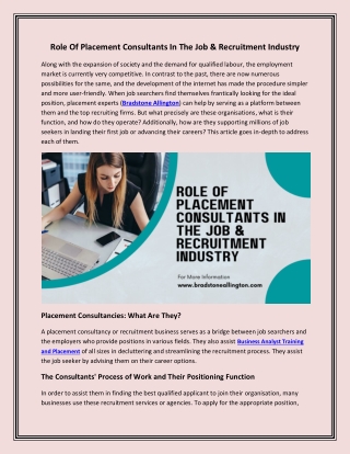 Role Of Placement Consultants In The Job