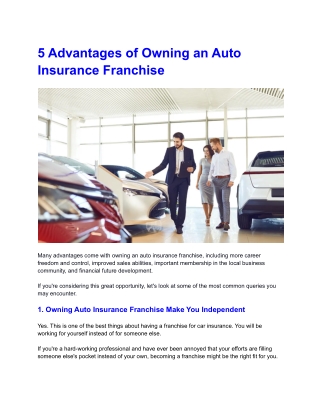 5 Advantages of Owning an Auto Insurance Franchise