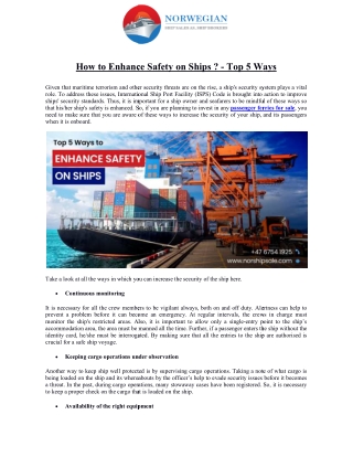 How to Enhance Safety on Ships Top 5 Ways