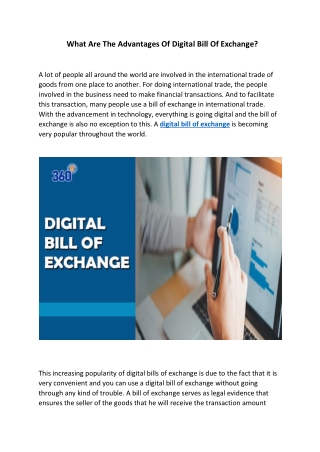 What Are The Advantages Of Digital Bill Of Exchange
