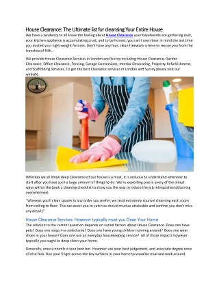 House Clearance The Ultimate list for cleansing Your Entire House