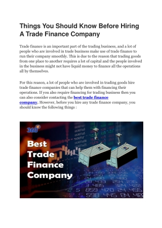 Things You Should Know Before Hiring A Trade Finance Company