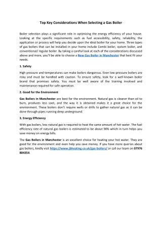 Top Key Considerations When Selecting a Gas Boiler