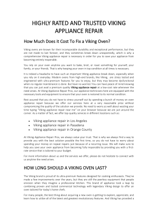 HIGHLY RATED AND TRUSTED VIKING APPLIANCE REPAIR