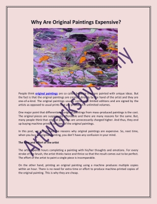 Why Are Original Paintings Expensive?