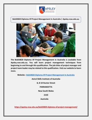 Bsb50820 Diploma Of Project Management In Australia | Apsley.nsw.edu.au