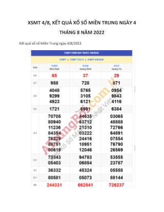 XSMT 4/8, Kết Quả Xổ Số Miền Trung Ngày 4 Tháng 8 Năm 2022