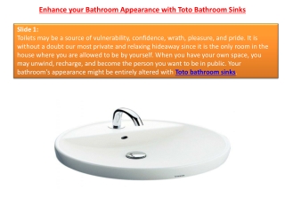 Enhance your Bathroom Appearance with Toto Bathroom Sinks