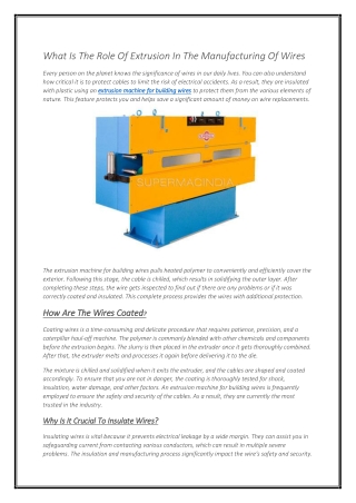 What Is The Role Of Extrusion In The Manufacturing Of Wires