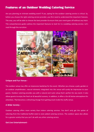 Features of an Outdoor Wedding Catering Service