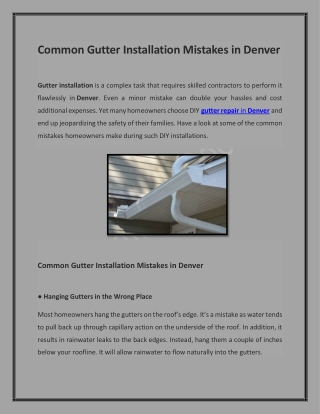 Common Gutter Installation Mistakes in Denver