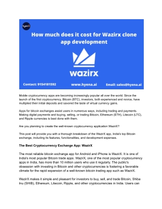 How much does it cost for Wazirx clone app development