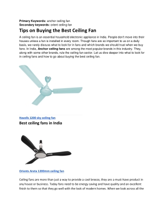 Tips on Buying the Best Ceiling Fan