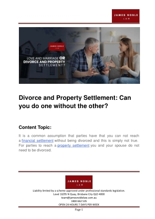 Divorce and Property Settlement - Can you do one without the other